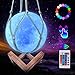 CoMokin Nuevo Lámpara de Luna 3D 16 Color LED Recargable Luz Luna, 15cm Lampara Luna con Soporte de Madera y red Colgante, Control Remoto y Control Táctil para Bebés Amigos