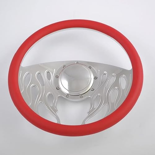 Flashpower 14'' Billet Flame Half Wrap 9 Bolts Steering Wheel with 2'' Dish and Horn Button (Red)