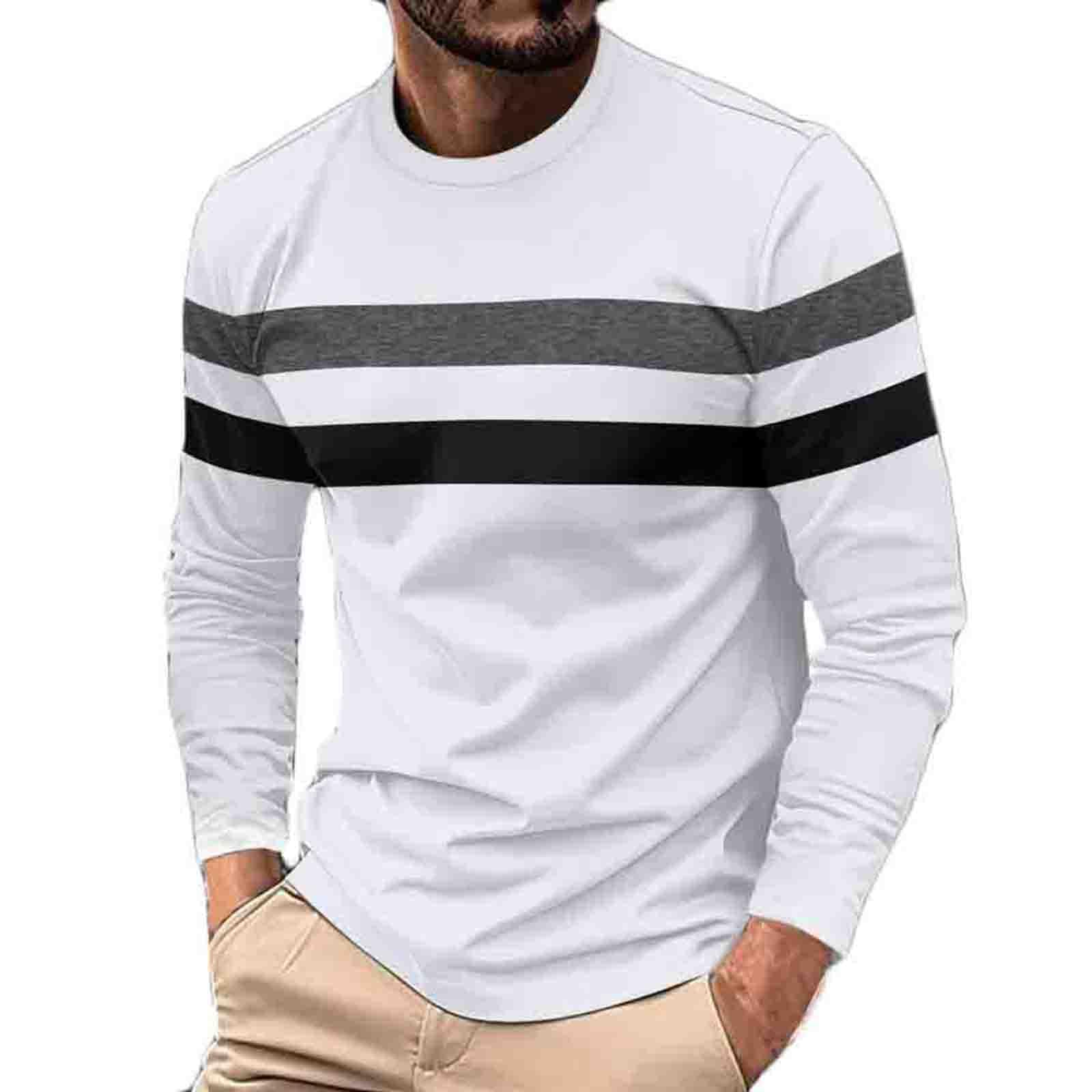 Men's Long Sleeve Tee Shirts Color Block Striped Tee Pullover Casual Round Neck Basic Shirts Fitness Sports Tops