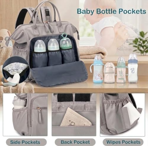 APEXORIGIN Baby Diaper Bag Backpack, Large Capacity Waterproof Nappy Tote Bag with 14 Pockets and Insulated Bottle Sleeves, Wide Open Maternity Travel Bag - Image 4
