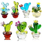 LiuliuBull 7 Stück Glaskaktusfiguren Miniatur Sammelbare Kunst Glas Geblasene Tisch Ornament Simulation Pflanzen Home Office Decor Geschenke