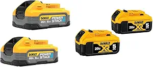 DEWALT Powerstack 20V MAX Battery, Rechargeable, 5Ah, Lithium Ion, 2-Pack (DCBP520-2) & 20V MAX XR Battery, 5 Ah, 2-Pack (DCB205-2)