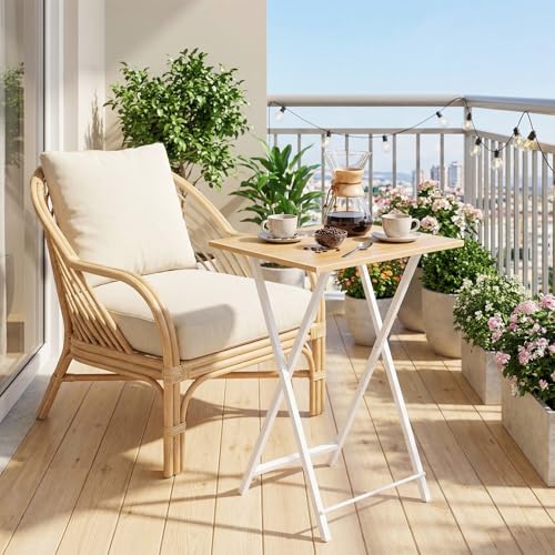 Image of HOOBRO Folding TV Tray Tables, Set of 4 TV Trays with Storage Rack, Industrial Side Table for Eating at Couch, Foldable Snack Table for Small Space, Easy Assembly, Natural and White, WN50BZ01