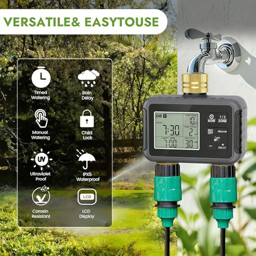 Arrosage programmable 2 zones automatique : programmateur de sécurité IPX5 étanche - 5