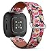 CJBROES Replacement Leather Watch Band, Compatible with Fitbit Versa 3 and Fitbit Sense of Wristband Bracelet Accessory - Summer Watercolor Flowers