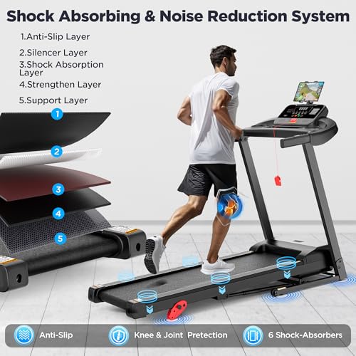 Image of 300LBS Capacity Folding Treadmill w /Incline for Home, 3.75HP Portable Treadmill, 64+3+3+1 Program, Wide Shock Absorption Belt, Walking Running Exercise Machine