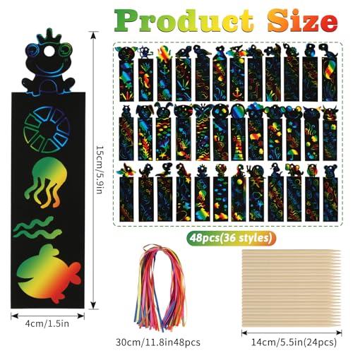 RVLZKCPG Pack of 48 Scratch Pictures for Children Animal Bookmarks, Scratch Pictures, Creative Scratch Paper - Image 2