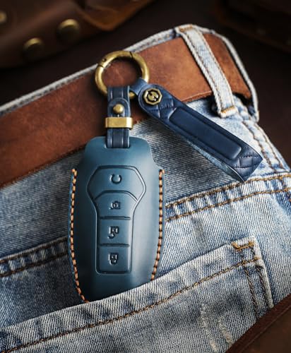 Étui de clé BYD en cuir premium bleu à 4 boutons style chic