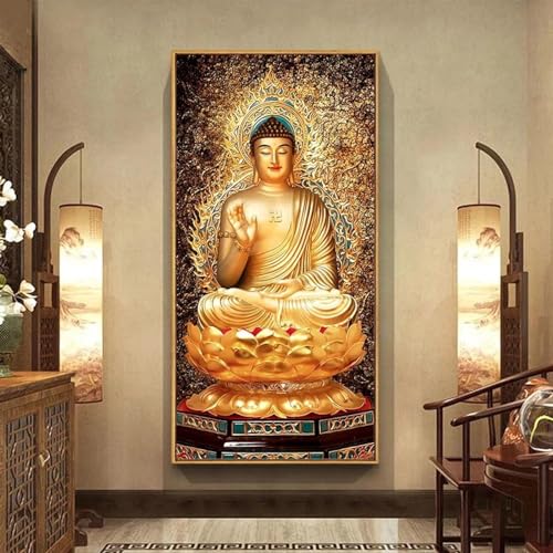 Toile de Bouddha doré 90 x 180 cm pour grand mur de salon