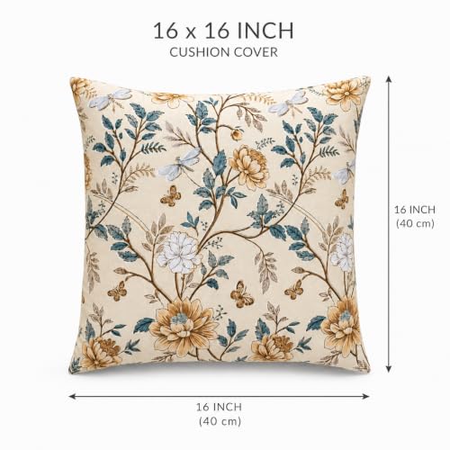 Image of Clasiko Cotton Cushion Covers 16x16 Inches Pack of 5 | Golden Bloom