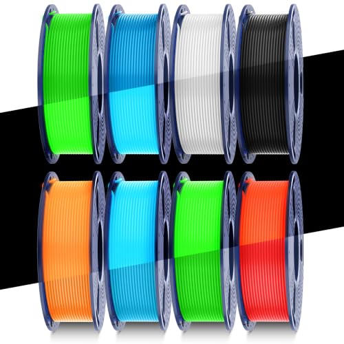 Image of SUNLU Glow in the Dark PLA Bundle, Neatly Wound Luminous 3D Printer Filament 1.75mm, Dimensional Accuracy + /- 0.02mm, 250g Spool x 8 Packs (Black White Red with 5 Spools of Glowing Green /Blue /Orange)