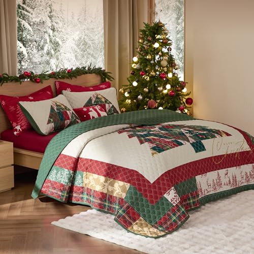 Image of Bedsure Christmas Quilts King Size, Christmas Tree Parttern Comforter Set