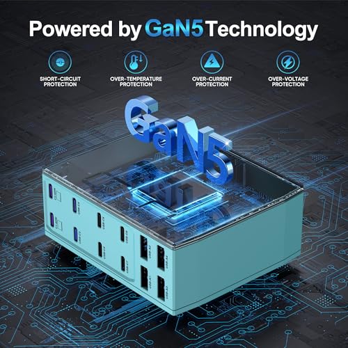 Image of 500W USB C Charger Block, 12-Port USB C Charging Station for Multiple Devices, Leather Texture Dual PD 65W Laptop Fast Charger Compatible with MacBook Pro /Air, iPad, iPhone,Galaxy and More,Green