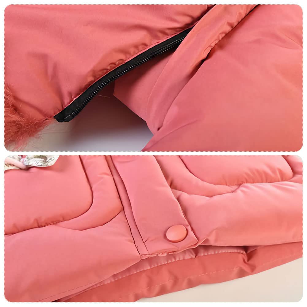 Doudoune Enfant Fille de Broderie Veste Matelassée à Capuche Détachable de Col en Fourrure Manteau Fille Hiver Chaud