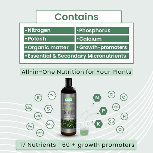 Image of IFFCO Urban Gardens - Green Diet - 200 ML - Organic Plant Food For Potted Indoor & Outdoor plants, Balanced Macro & Micro Nutrients, Water Soluble
