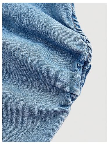 WDIRARA Women's Plus Size Button Up Denim Halter Top Ruched Sleeveless Backless Jean Tank Tops4