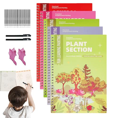 Libro para colorear, juego de 5 piezas educativo ranurado reutilizable | Libro de actividades de pintura con 20 rellenos de bolígrafos, para actividades de aprendizaje y juegos, cumpleaños, Navidad