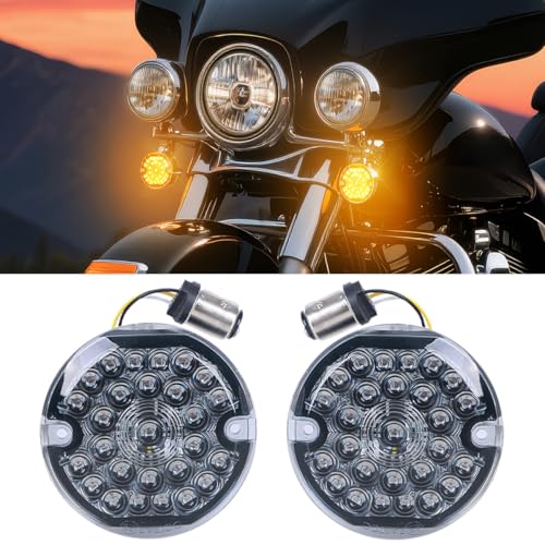AUDEXEN 3-1/4 Inch Front Led Turn Signal Flat Smoke Lens 1157 Base Amber Lamp Compatible with Harley Motorcycle Road Glide Road King Softail Ultra Classic Ultra Limited Electra Glide