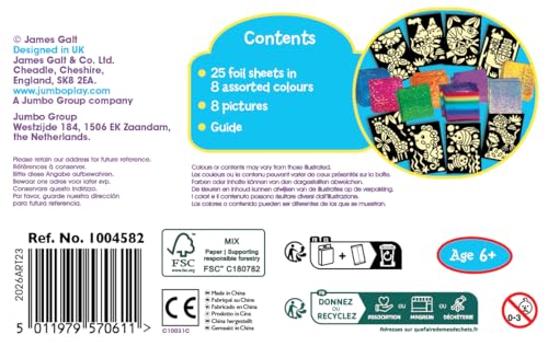 Galt Fab Foil Art Kids Craft Set – Peel and Press Foil Art with 8 Cute Animal Pictures, 25 Colourful Sparkly Sheets & Guidebook – No Mess Creative Craft Kits for Kids Age 6+ - Image 6
