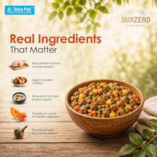 Image of Grain Zero Dog Fresh Food Tetra Pak Real Chicken, Egg & Pumpkin, for Adult & Puppy, 350g | Supports Joint & Health | Immune System | Anti Inflammatory Properties | Ready to Serve | One Pack One Meal