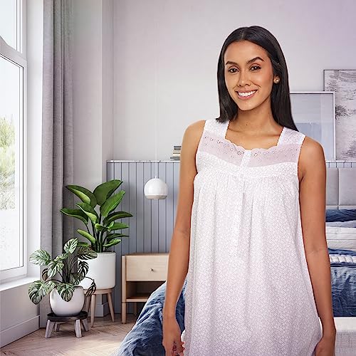 Image of Alexander Del Rossa 100% Cotton Nightgowns for Women, Sleeveless Nightgowns for Women Soft Cotton