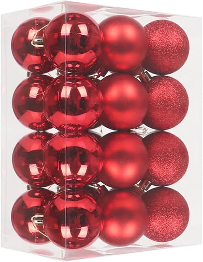 ATB-Foger 24 Red Christmas Baubles Matt Xmas Tree Ornaments Shiny Glittering Christmas Tree Decorations for Holiday, Wedding, Party, Home, Festival, Decorations(3 cm)
