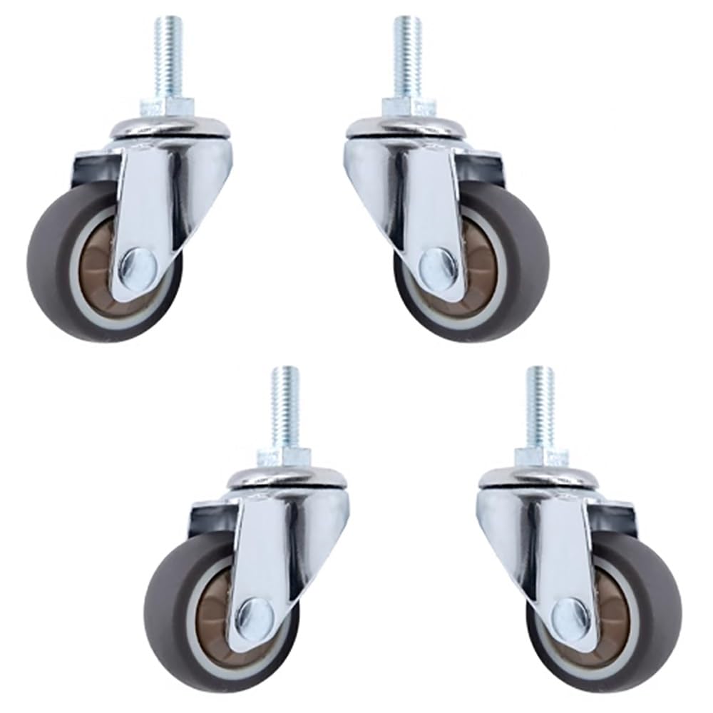 4 Pezzi TPR Ruote in Gomma, 3 Pollice Ruote Pivottanti, M12 Stelo Filettato Ruote con Freni per Carrelli, Mobiletti, Mobili(Swivel)