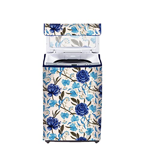 Image of Washing Machine Cover for Top Load 5kg to 7.5kg | Light Weight Dustproof Polyester Cover with Zip Enclosure | Floral Fully Automatic Washer Protector Indoor Outdoor Use- Size 23x23x35 inch