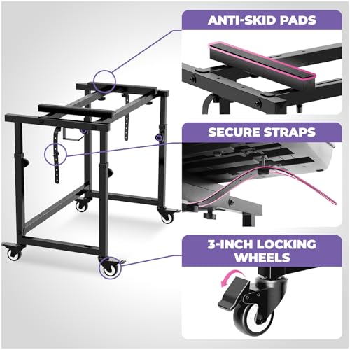 Liquid Stands 3 Tier Keyboard Stand w/ Wheels Music Studio Desk for Music Production - Electric Digital Pianos Synths for 49 54 61 88 Key - Rolling Home Recording Studio Workstation DJ Keyboard Table