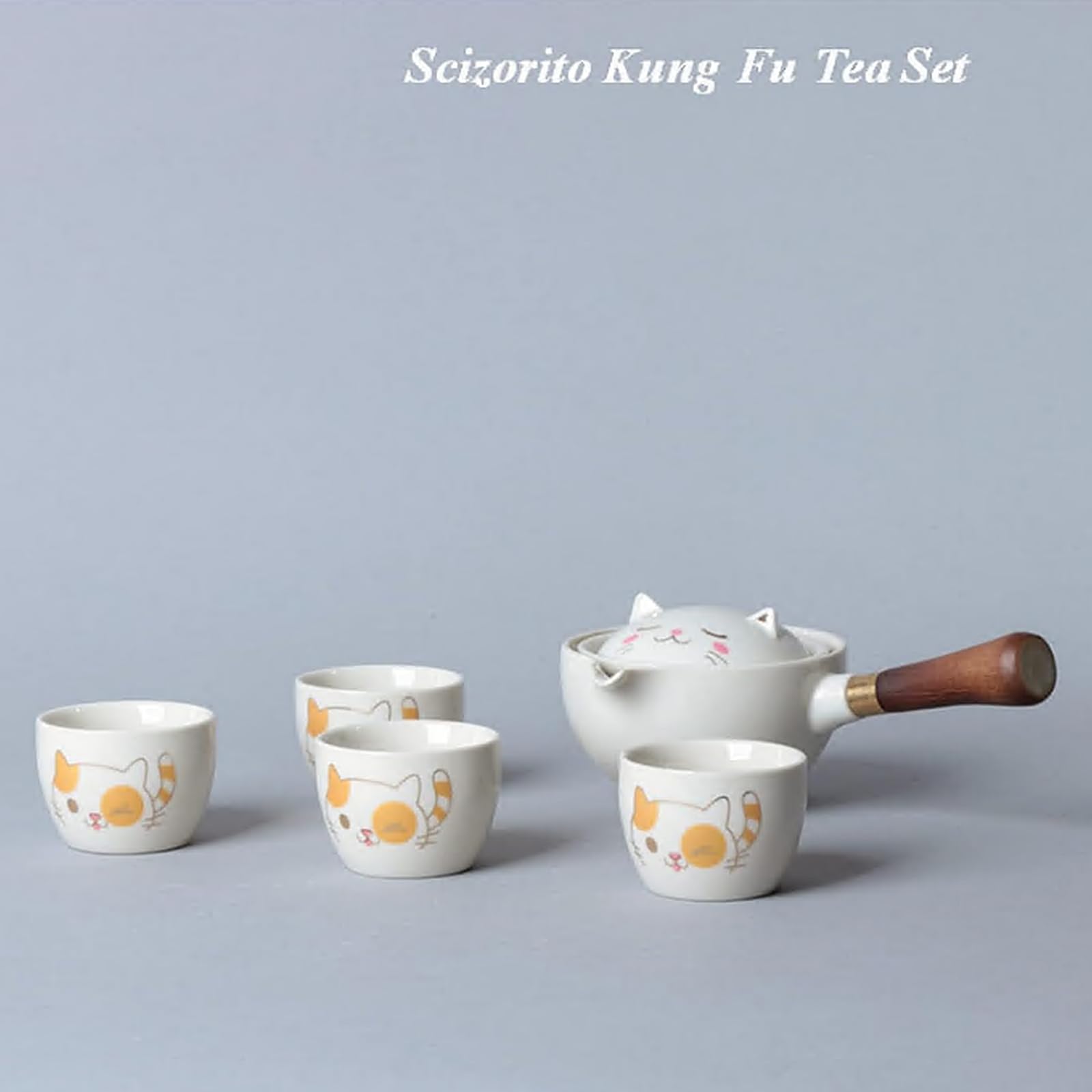 Set da Tè in Ceramica Portatile da Viaggio, Set da Tè Cinese Kungfu con Teiera a Rotazione 360 e Infusore, 4 Tazze da Tè, Vassoio da Tè e Borsa da Viaggio (Gatto Fortunato)