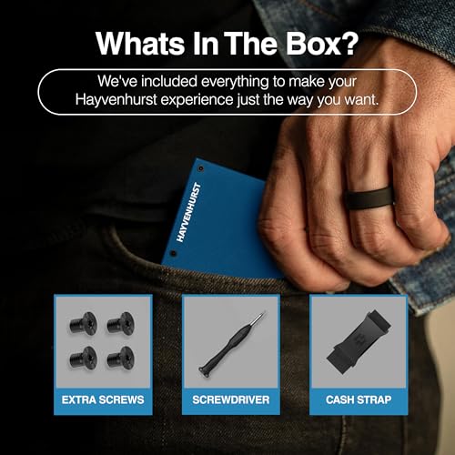 Image of Hayvenhurst Wallet for Men - Slim RFID Blocking Metal Wallet with Cash Strap, Minimalist Front Pocket Credit Card Holder, Small Mens Wallet