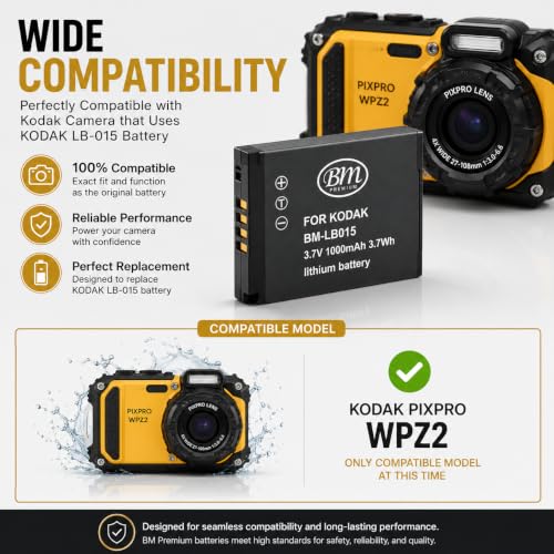 Image of BM Premium 2 LB-015 Batteries & Dual Charger for Kodak PIXPRO WPZ2 Camera