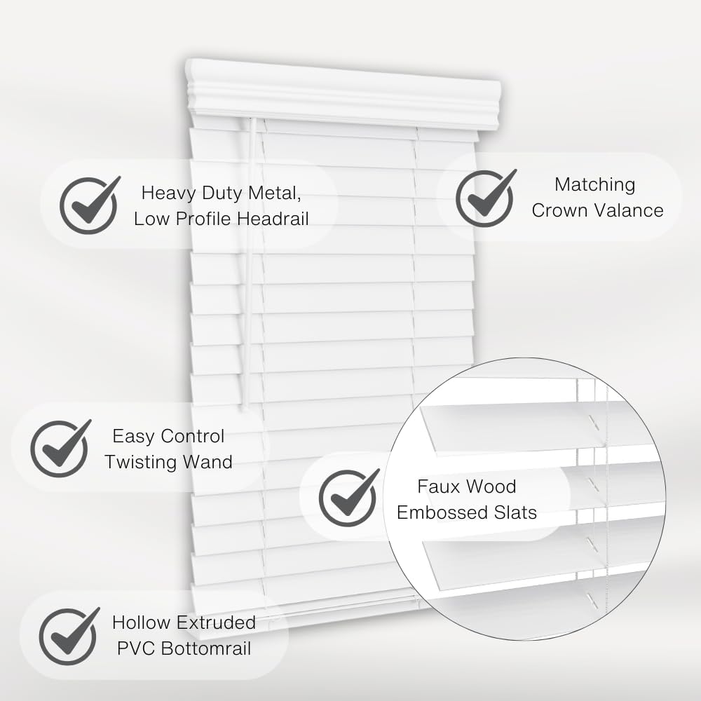 Lotus Windoware Cordless, 2 Inch Faux Wood Blind, 46.5 Wide x 60 Long, Window Blinds, Blinds Shades, Blinds for Indoor Windows, Embossed, Bright White Lotus Windoware Cordless, 2 Inch Faux Wood Blind, 46.5 Wide x 60 Long, Window Blinds, Blinds Shades, Blinds for Indoor Windows, Embossed, Bright White