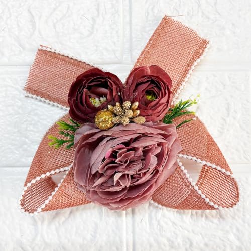 Image of ADIKALA Handmade Artificial Big Peonies 3 Flower Bunch for Trousseau Packing, Ready to use Flower Brooch Hamper for Decoration, Gift Wrapping Flowers (3, Brown)