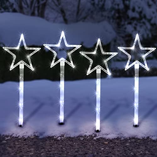 Image of SA Products 4 Pack Star Path Light Set | Battery Operated 60 LED Lights with 8 Modes for Outdoor Fairy Home Decor (White)