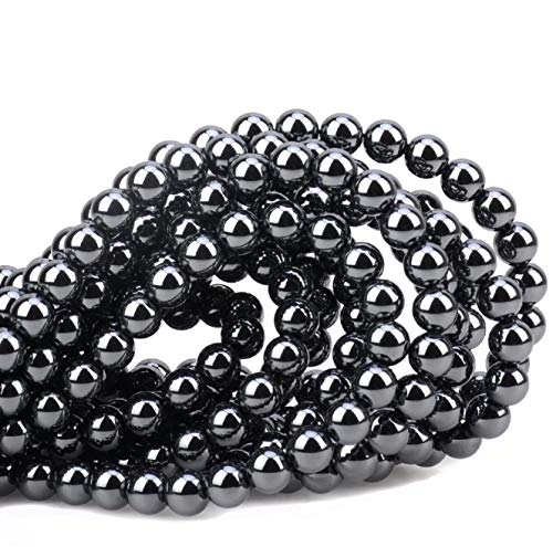 Image of 100Pcs Natural Crystal Beads Stone Gemstone Round Loose Energy Healing Beads with Free Crystal Stretch Cord for Jewelry Making (Hematite, 6MM)