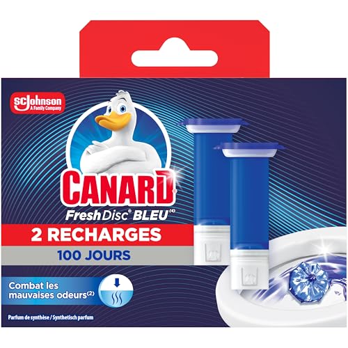 Canard WC Fresh Disc Recharge Eau Bleue - Bloc Sans Cage Nettoyant WC - Colore l'Eau en Bleue - 2 Recharges, 12 Disques