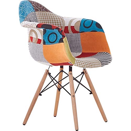 BBSYHUMM Kitchen Chair, Metal Steel, Beech, PP Plastic, Soft Cushion, Modern and Simple Computer Chair, Back Lounge Chair, Home Office Chair Wood Handrails