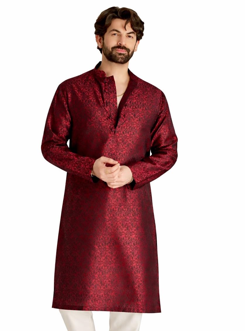 sojanya (Since 1958 Men's Silk Blend Long Kurta-Classic Design Premium Comfort and Versatile Style for Events-picture-33