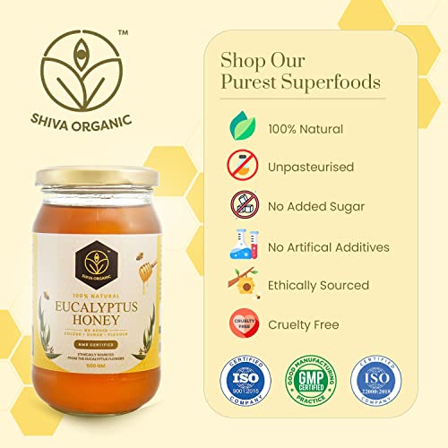 Image of Shiva Organic Raw Eucalyptus Honey 1kg | 100% Pure NMR Tested | Raw and Unprocessed