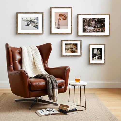 Frametory, 11x14 Frames Display 8x10 Picture With Mat or 11x14 Photo Without Mat, Shatter-Resistant Glass, Pre-Installed Wall Mounting Hardware - Rustic Brown by Frametory - Used condition - Image 5