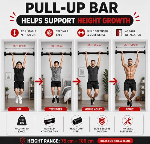 Image of Fitrox Pro Doorway Pull-Up Bar, Adjustable Chin-Up Bar with Foam Grip, Home Gym Workout, Tool Free