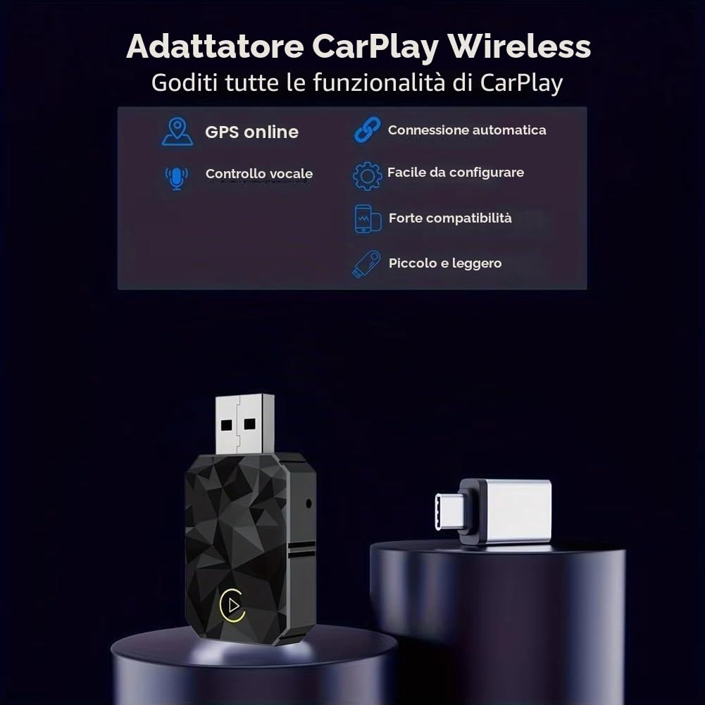 2 in 1 Wireless CarPlay Adattatore per Leapmotor T03 2024 2025 2026, Carplay e Android Auto Converte Cablato in Wireless, Plug And Play Veloce e Stabile,Black