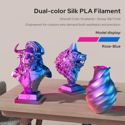 Image of Dual Color Silk PLA Filament, Gradient 3D Printing Filament 1.75mm (±0.02mm Accuracy), Metallic PLA Filament for Christmas Decor,Cosplay,DIY,Blue & Rose Red,1KG(2.2lbs) Spool