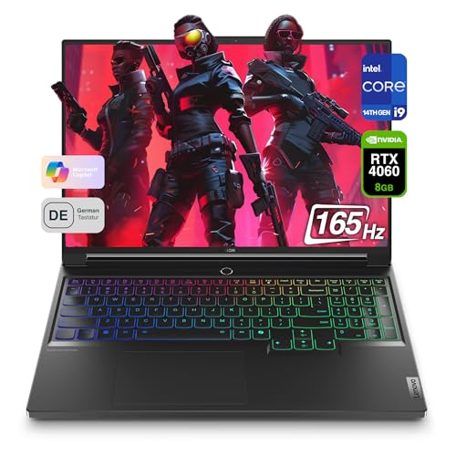 Lenovo Legion 7i Gaming Laptop Intel Core i9-14900HX, 32GB DDR5 RAM, 1TB PCIe SSD, 16' 3.2K Display 165Hz, Nvidia GeForce RTX 4060, RGB QWERTZ teclado, Windows 11 Pro, Eclipse Black, AI Chip LA3
