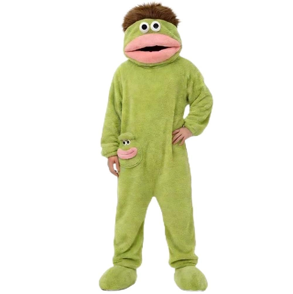 Funny Monster Onesie Silly Big Mouth Onesie Halloween Costumes Soft Cozy Fancy Dress Outfit Hooded One-Piece Pajamas Long Sleeves Loungewear for Adults (02-5-Green, XXL)