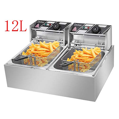12L 5000W MAX Deep Fryer with 2 Baskets, Stainless Steel Dual Basket Electric