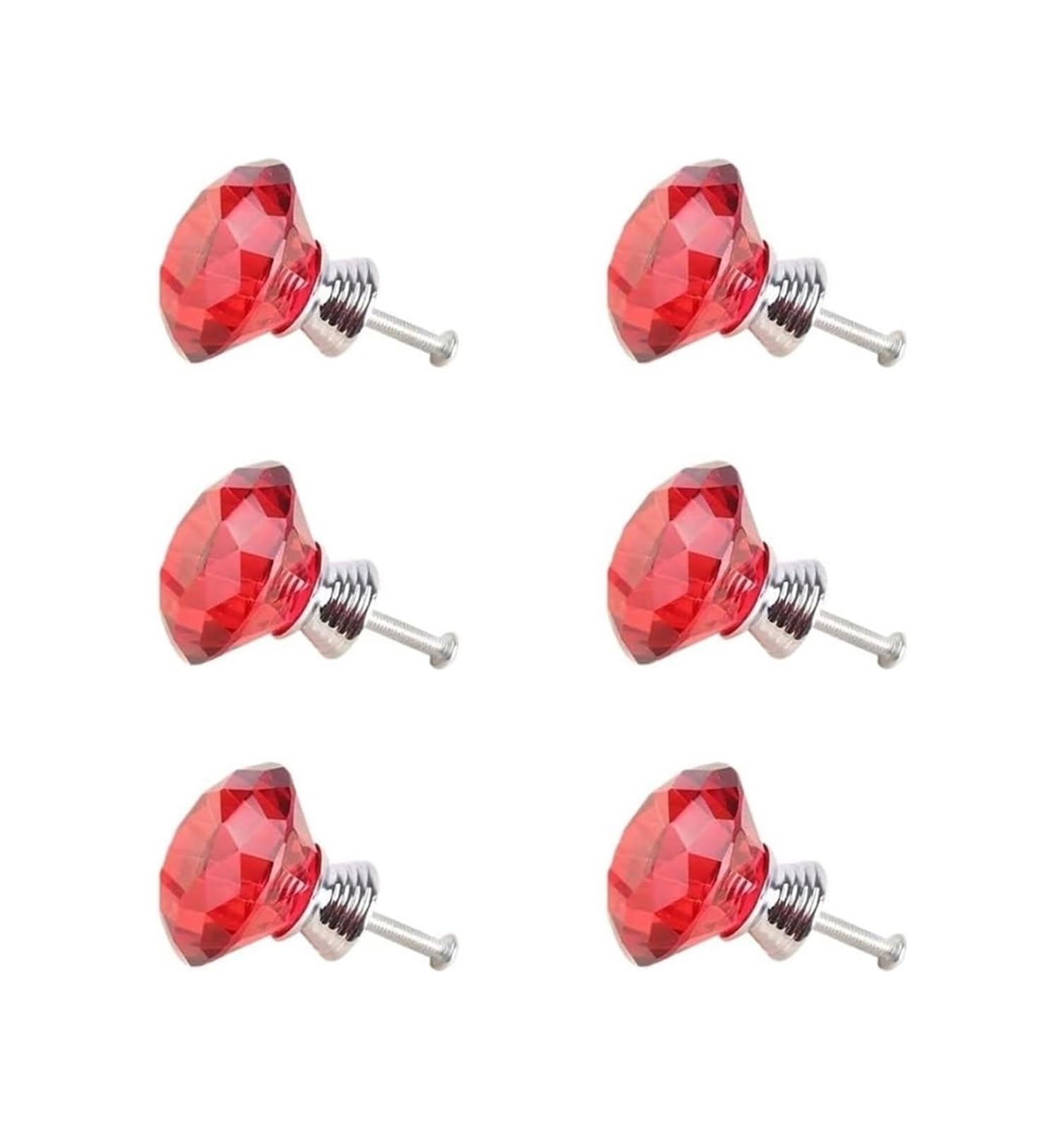 Opeximatun Red Drawer Knobs, 6 Pcs Diamond Crystal Glass Multicolor Drawer Knob Cabinet Handle Single Hole 40Mm(Red)