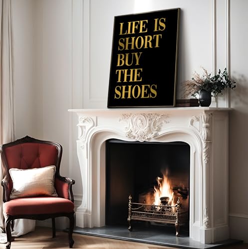 Image of Poster Master Life is Short Buy The Shoes Poster - Fashion Print - Positive Quote Art - Trendy Art - Gift for Women & Fashionista - Funny Wall Decor for Bedroom or Girls Room - 11x14 UNFRAMED Wall Art