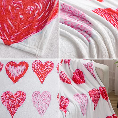 Cottebed Hearts Throw Blanket Flannel Couch Blankets Girls Throws For Women Red White Valentines Day Gifts Girlfriend Blankets Boyfriend Wife Birthday Decorations Present Blanket #TOP4